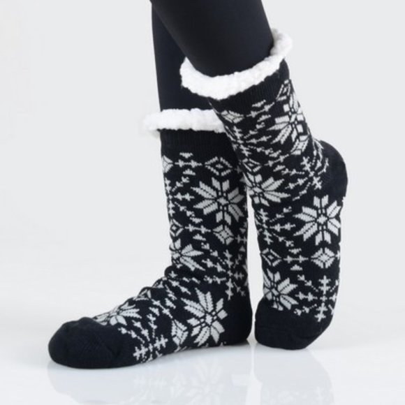 Black Rowan Snowflake Sherpa Lined Slipper Soc - Picture 2 of 2